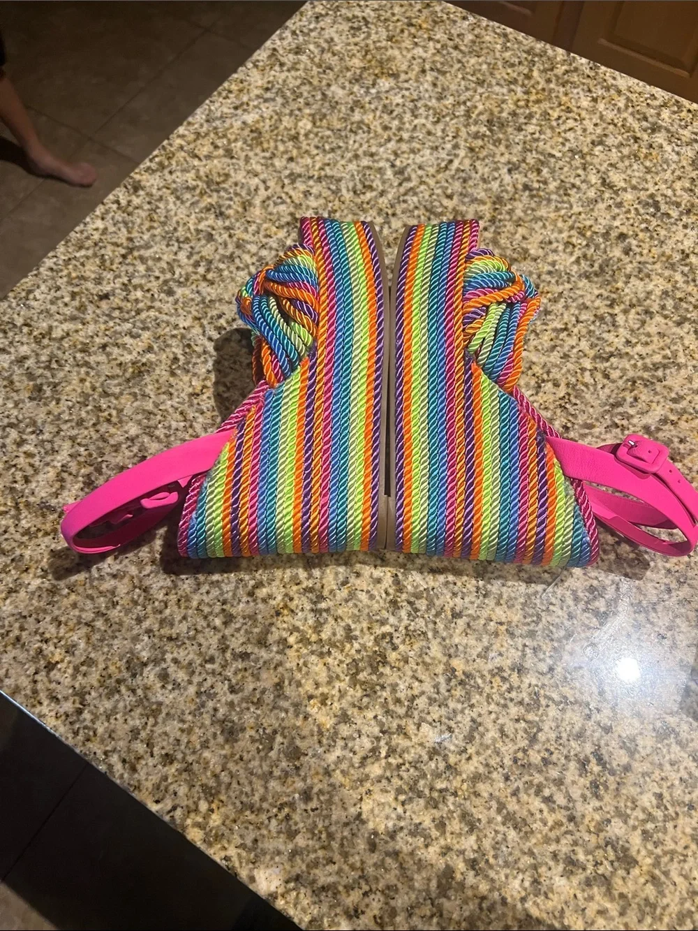 Gianni Bini Hot Pink Rainbow Rope Wedge Sandals